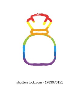 Money bag, simple icon. Drawing sign with LGBT style, seven colors of rainbow (red, orange, yellow, green, blue, indigo, violet