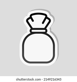 Bolsa de dinero, icono simple. Etiqueta lineal, borde blanco y sombra simple sobre fondo gris