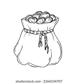Money bag sketch, drawing, engraving, ink, line art, doodle.Vector illustration