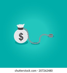 Money bag slave. Vector illustration