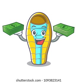 With money bag sleeping bad mascot cartoon