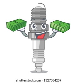 With money bag spark plug isolated with the mascot