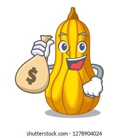 With money bag squash slices in a cartoon bowl