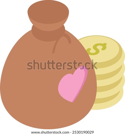 Money Bag with Stack of Coins isometric concept, Haq-Mahr vector icon design, Muslim marriage Symbol, Islamic wedding customs Sign, Indian subcontinent matrimony illustration