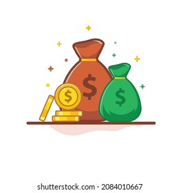 money bag and stack and dollar coin vector illustration