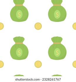 Bolsa de dinero, pila de monedas en dólares en diseño plano aislado en fondo blanco. Presupuesto, fondos, beneficios de inversión, ingresos o activos.