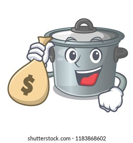 With money bag stock pot on wooden table cartoon