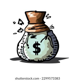 money bag styling. Money bag or sack cartoon style icon with dollar sign isolated on white background.