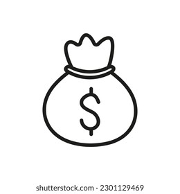 Money bag - thin line vector icon. Sack with dollar symbol.