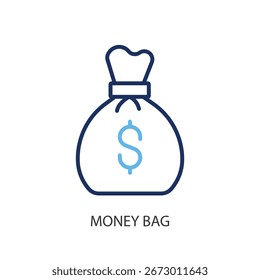 Iconos de vector de línea delgada de bolsa de dinero.