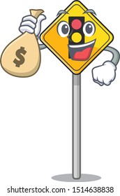 With money bag traffic light ahead on the cartoon