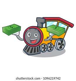 With money bag train mascot cartoon style