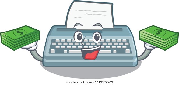 With money bag typewriter in the a cartoon shape