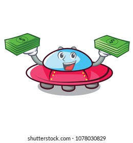 With money bag ufo mascot cartoon style