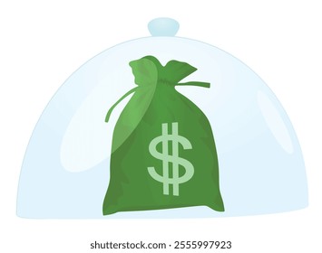 Money bag under glass dome. vector illustration