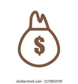 Money bag with US dollar sign icon. Flat illustration of money bag with US dollar sign vector icon for web on white background