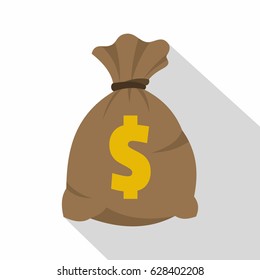 Money Bag With US Dollar Sign Icon. Flat Illustration Of Money Bag With US Dollar Sign Vector Icon For Web On White Background