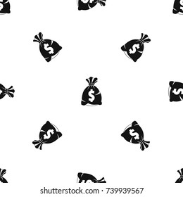 Money bag with US dollar sign pattern repeat seamless in black color for any design. Vector geometric illustration
