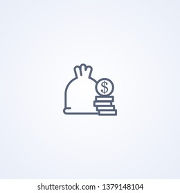 Money bag, vector best gray line icon on white background, EPS 10