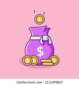 money bag and a lot of money vector cartoon illustration
