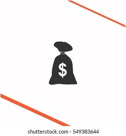 Money bag vector grey icon on white background. Money bag symbol stock bitmap illustration. Business picture.