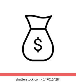 Money bag vector icon, banking symbol. Simple, flat design for web or mobile app