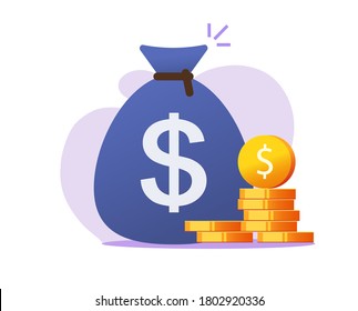 Money bag vector icon, cash sack moneybag with dollar sign and coins flat cartoon symbol clipart isolated