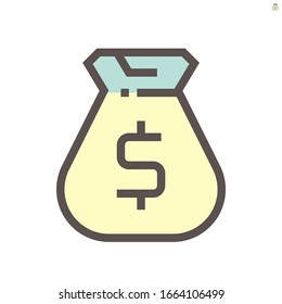 Diseño de icono vectorial de bolsa de dinero para el diseño gráfico financiero, trazo perfecto y editable de 48X48 píxeles.