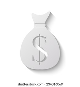 money bag vector icon with dollar sign - paper illustration