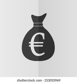 Money bag vector icon with euro sign icon. Effect of folded paper. Flat design