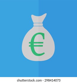 money bag vector icon with euro sign vector icon. Flat design