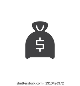 Money bag vector icon. filled flat sign for mobile concept and web design. Dollar money bag simple glyph icon. Banking Financial symbol, logo illustration. Pixel perfect vector graphics