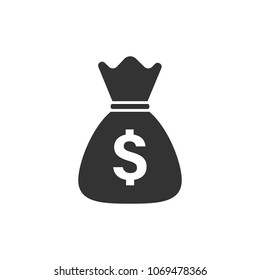 Money bag vector icon in flat style. Moneybag with dollar sign illustration on white isolated background. Money cash sack concept.