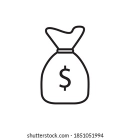 Icono del vector de bolsa de dinero en estilo plano sobre fondo blanco