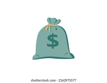 Money bag vector icon, flat simple cartoon with yellow shoelace and dollar sign isolated on white background
