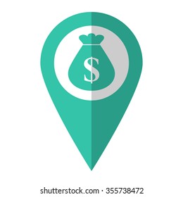 Money bag - vector icon;  green map pointer