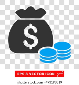 Money Bag vector icon. Image style is a flat blue and gray pictograph symbol.