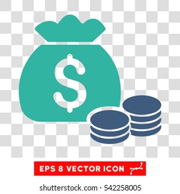 Money Bag vector icon. Image style is a flat cobalt and cyan iconic symbol.