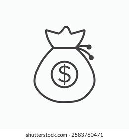 Money bag vector icon isolated in black line