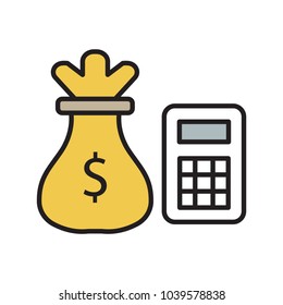 Money bag vector icon, moneybag flat simple cartoon illustration with black drawstring and dollar sign isolated on white background