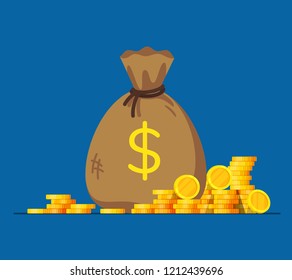 Money bag vector icon, moneybag flat simple cartoon illustration with black drawstring and dollar sign isolated on white background