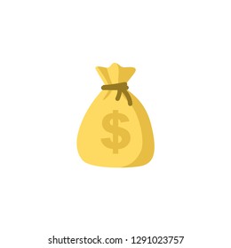 Money bag vector icon, moneybag flat simple cartoon illustration with black drawstring and dollar sign isolated on white background