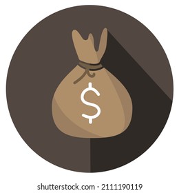 Money bag vector icon, moneybag flat simple cartoon illustration with brown drawstring and dollar sign. money bag symbol