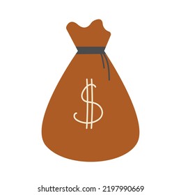 Money bag vector icon, moneybag flat simple cartoon illustration with black drawstring and dollar sign isolated on white background
