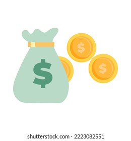 Money bag vector icon, moneybag flat simple cartoon illustration with black drawstring and dollar sign isolated on white background