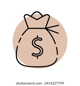 Money bag vector icon on the background of a beige circle