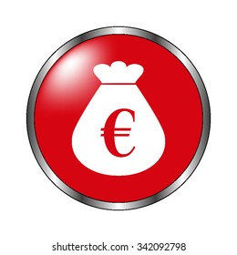 Money bag - vector icon on the  red button