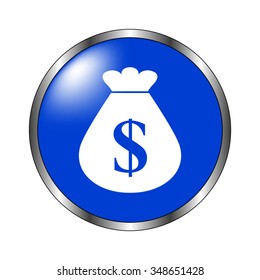 Money bag - vector icon on the blue button