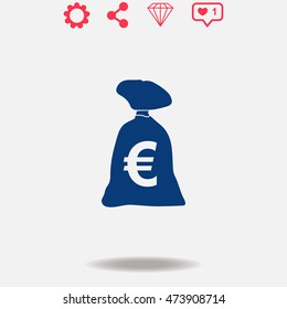 Money bag vector icon on grey background.