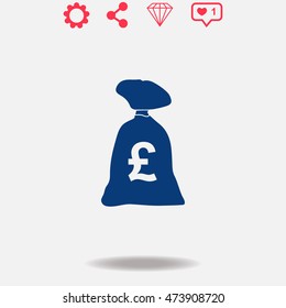 Money bag vector icon on grey background.